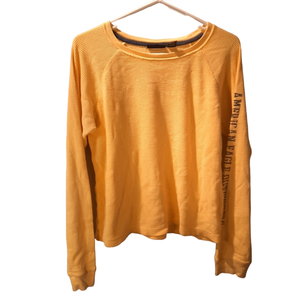 American Eagle Outfitters Vintage Y2K Long Sleeved Waffle shirt - Yellow - Large
